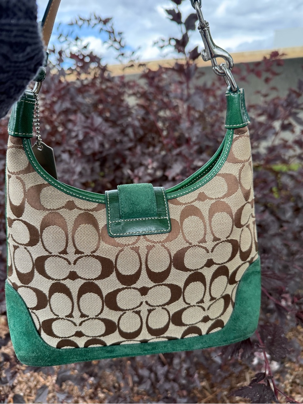 Coach Green, Tan & Blue Signature Canvas Shoulder Bag - Picture 3 of 7